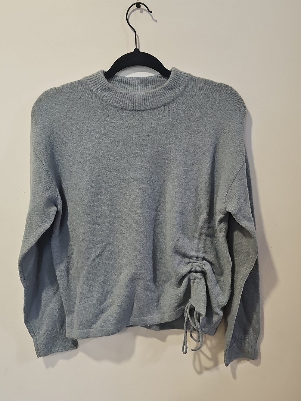 Women's Powder Blue Crewneck Sweater with Side Drawstring